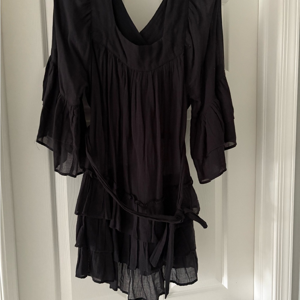 Free People Black Ruffled Bell Sleeve Mini Dress